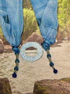 SCARF BAND-IT Exclusive Edition Blue Floral Theme Natural Scenic Holographic Stone/Shell