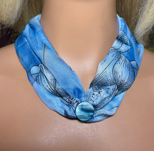 SCARF BAND-IT Exclusive Edition Blue Floral Theme Natural Scenic Holographic Stone/Shell