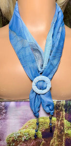 SCARF BAND-IT Exclusive Edition Blue Floral Theme Natural Scenic Holographic Stone/Shell