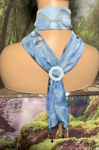SCARF BAND-IT Exclusive Edition Blue Floral Theme Natural Scenic Holographic Stone/Shell