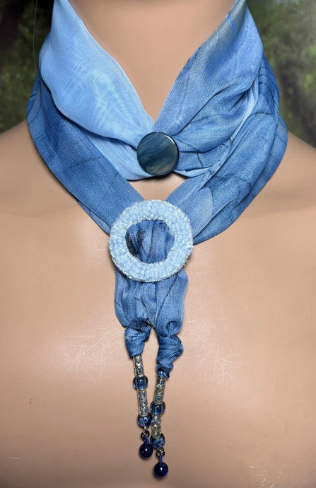 SCARF BAND-IT Exclusive Edition Blue Floral Theme Natural Scenic Holographic Stone/Shell
