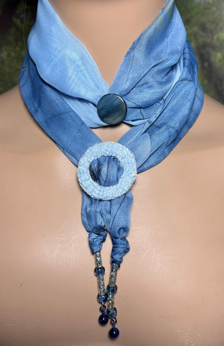 SCARF BAND-IT Exclusive Edition Blue Floral Theme Natural Scenic Holographic Stone/Shell