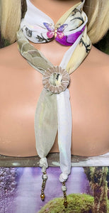 SCARF BAND-IT Exclusive Edition Fuchsia on Crème Floral Theme Resin Butterfly