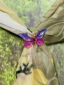 SCARF BAND-IT Exclusive Edition Fuchsia on Crème Floral Theme Resin Butterfly