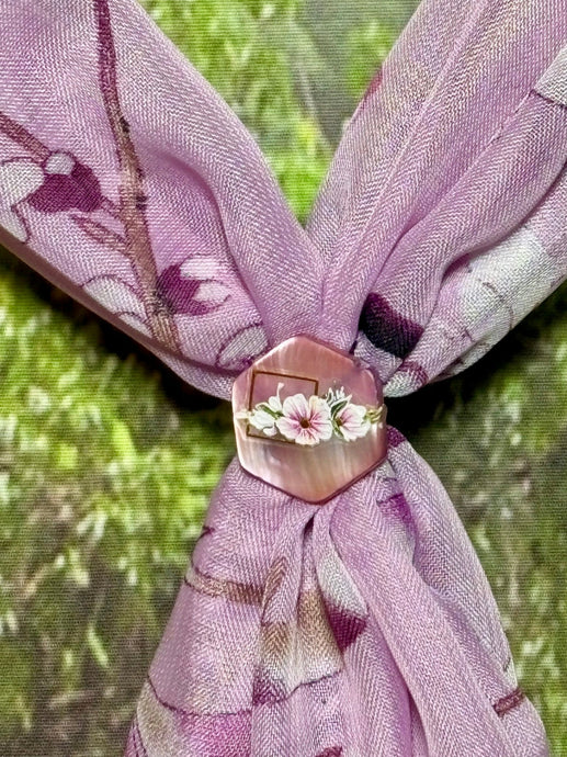 SCARF BAND-IT Exclusive Edition Mauve Shades Floral Theme Mother of Pearl Embossed Flower