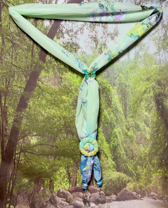 SCARF BAND-IT Exclusive Edition Subtle Green Shades Floral Bird Theme Resin Butterfly