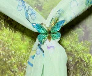 SCARF BAND-IT Exclusive Edition Subtle Green Shades Floral Bird Theme Resin Butterfly