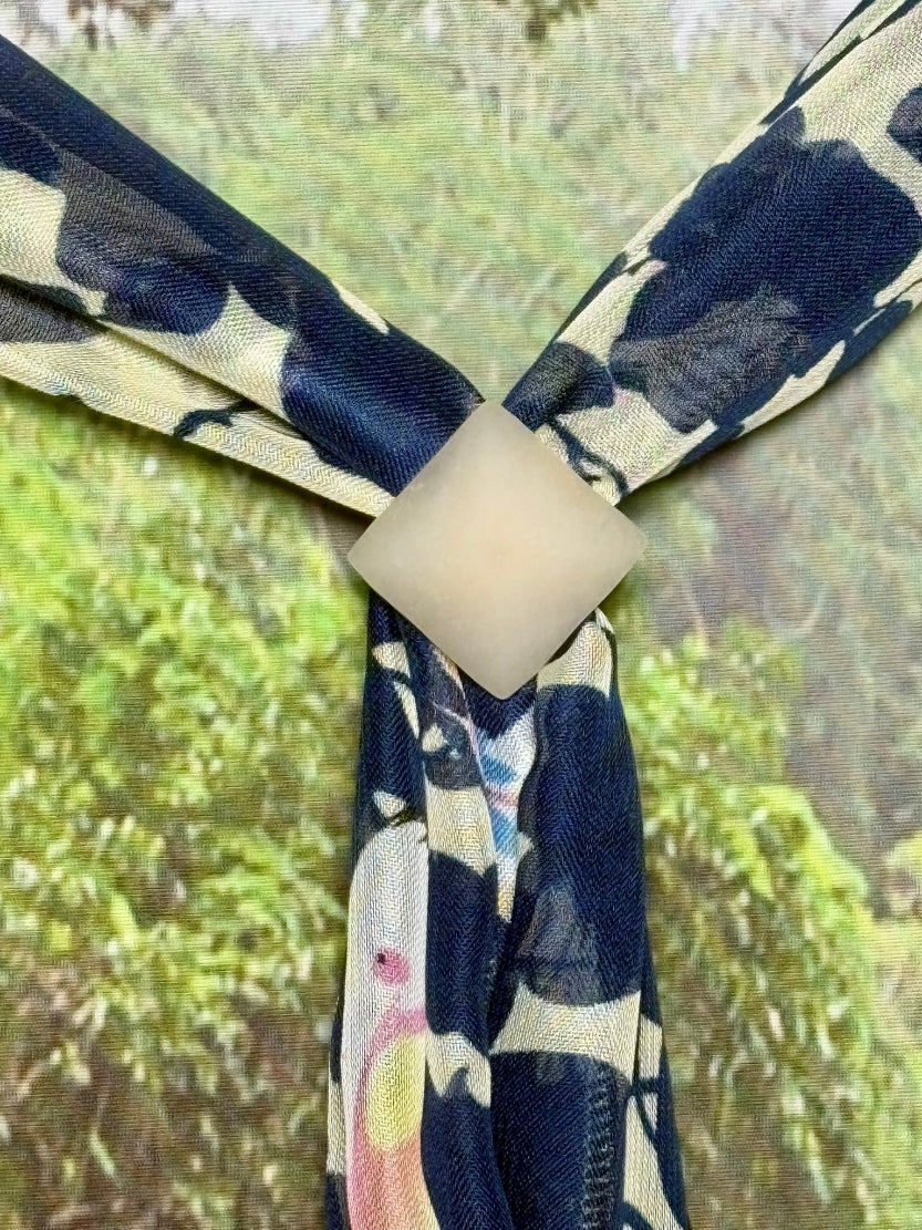 SCARF BAND-IT Exclusive Edition Subtle Yellow Dark Blue Butterfly Theme Genuine Gemstone