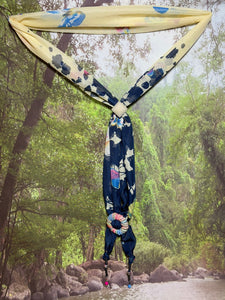 SCARF BAND-IT Exclusive Edition Subtle Yellow Dark Blue Butterfly Theme Genuine Gemstone